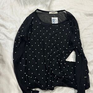 Black Sheer Top with White Polka Dots